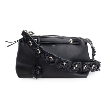 Fendi Black Vitello Dolce Flowerland Small By the Way Boston Bag