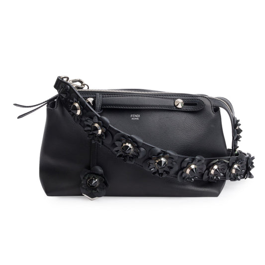 Fendi Black Vitello Dolce Flowerland Small By the Way Boston Bag