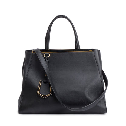 Fendi Black Vitello Elite Leather Medium 2Jours Tote