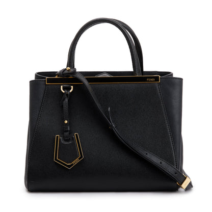 Fendi Black Vitello Elite Leather Petite 2Jours Tote