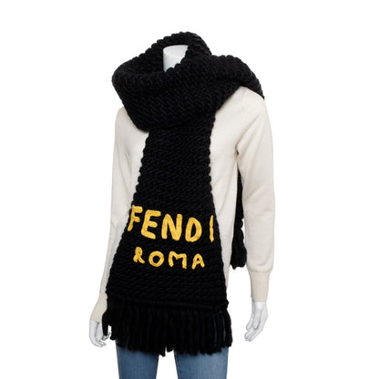 Fendi Black Wool Fendi Roma Logo Scarf