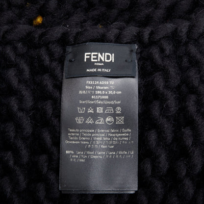 Fendi Black Wool Fendi Roma Logo Scarf