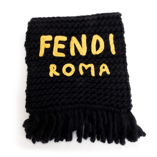 Fendi Black Wool Fendi Roma Logo Scarf