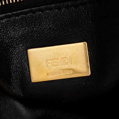 Fendi Black/Brown Shearling Nappa Macro FF 1974 Mini Peekaboo Bag