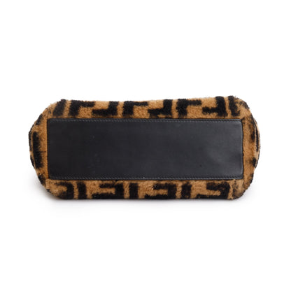 Fendi Black/Brown Shearling Nappa Macro FF 1974 Mini Peekaboo Bag