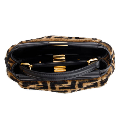 Fendi Black/Brown Shearling Nappa Macro FF 1974 Mini Peekaboo Bag