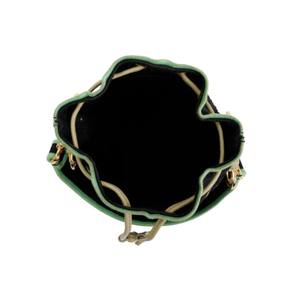 Fendi Black/Green Floral Embroidered Canvas Psychedelic Mini Mon Tresor Bucket Bag