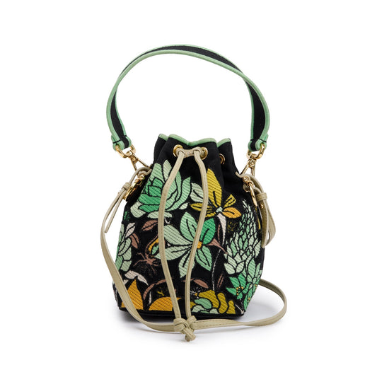 Fendi Black/Green Floral Embroidered Canvas Psychedelic Mini Mon Tresor Bucket Bag