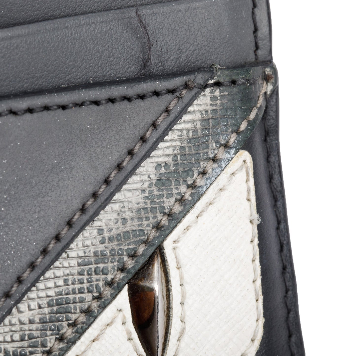 Fendi Black/Grey Leather Monster Motif Card Case