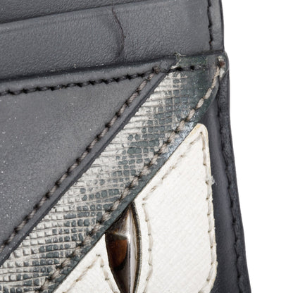 Fendi Black/Grey Leather Monster Motif Card Case