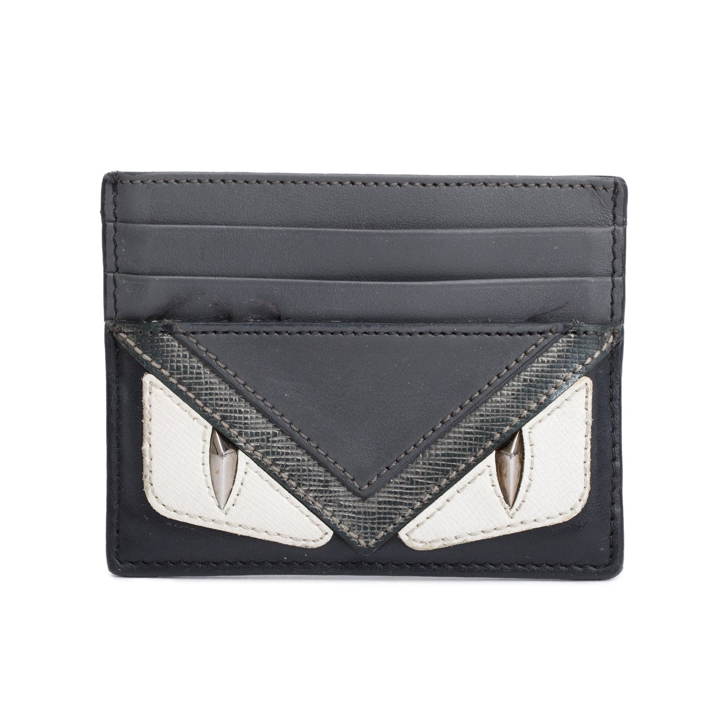 Fendi Black/Grey Leather Monster Motif Card Case