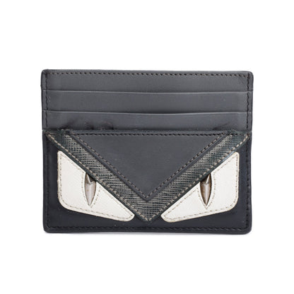 Fendi Black/Grey Leather Monster Motif Card Case