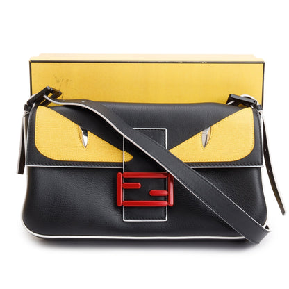 Fendi Black/Yellow Calf Leather Monster Eye Convertible Baguette Bag