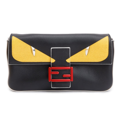 Fendi Black/Yellow Calf Leather Monster Eye Convertible Baguette Bag