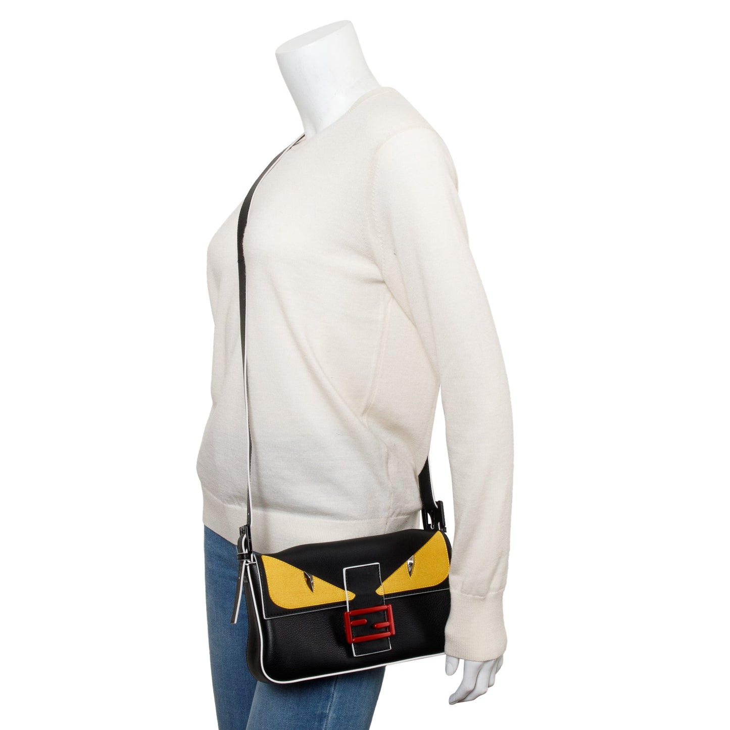 Fendi Black/Yellow Calf Leather Monster Eye Convertible Baguette Bag