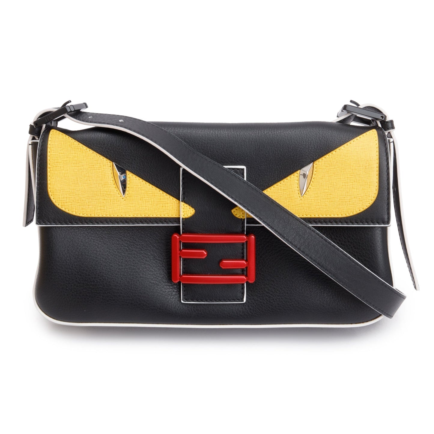 Fendi Black/Yellow Calf Leather Monster Eye Convertible Baguette Bag