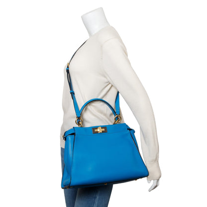 Fendi Blue Calfskin Leather Medium Peekaboo Bag