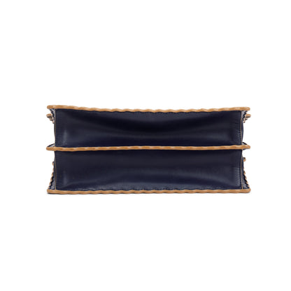 Fendi Blue Calfskin Leather Scalloped Studded Kan I Shoulder Bag