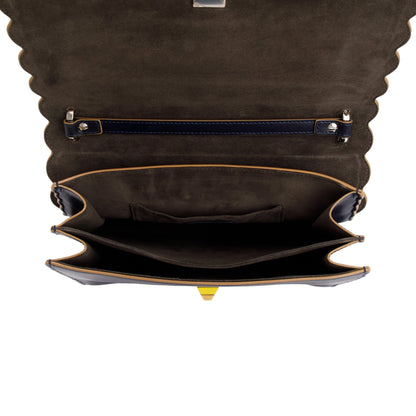 Fendi Blue Calfskin Leather Scalloped Studded Kan I Shoulder Bag