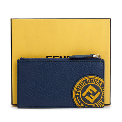Fendi Blue Leather Zipped Card Case