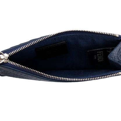 Fendi Blue Leather Zipped Card Case