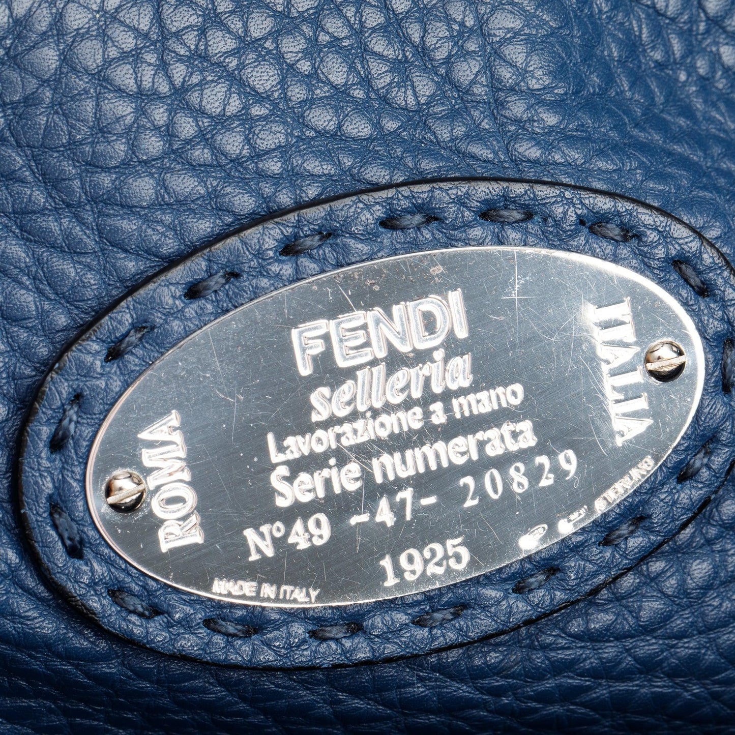 Fendi Blue Selleria Leather Studded XL Peekaboo Bag