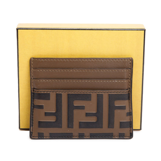 Fendi Brown & Black Vitello Soft FF Embossed Leather Card Holder