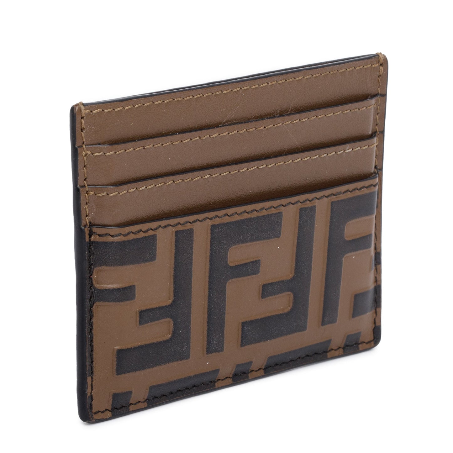 Fendi Brown & Black Vitello Soft FF Embossed Leather Card Holder
