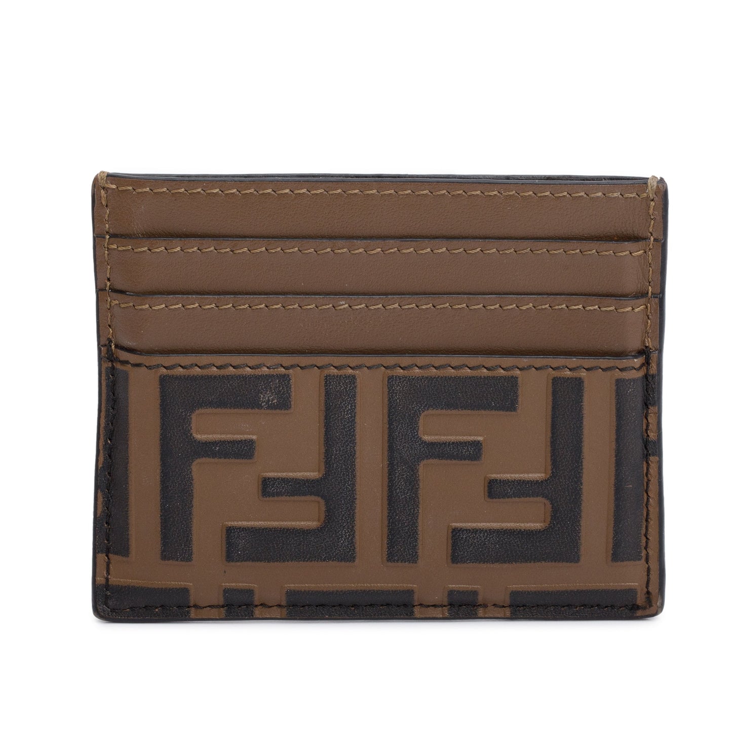 Fendi Brown & Black Vitello Soft FF Embossed Leather Card Holder