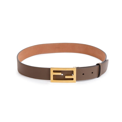 Fendi Brown Calfskin Leather Rectangle FF Buckle Belt 80 32