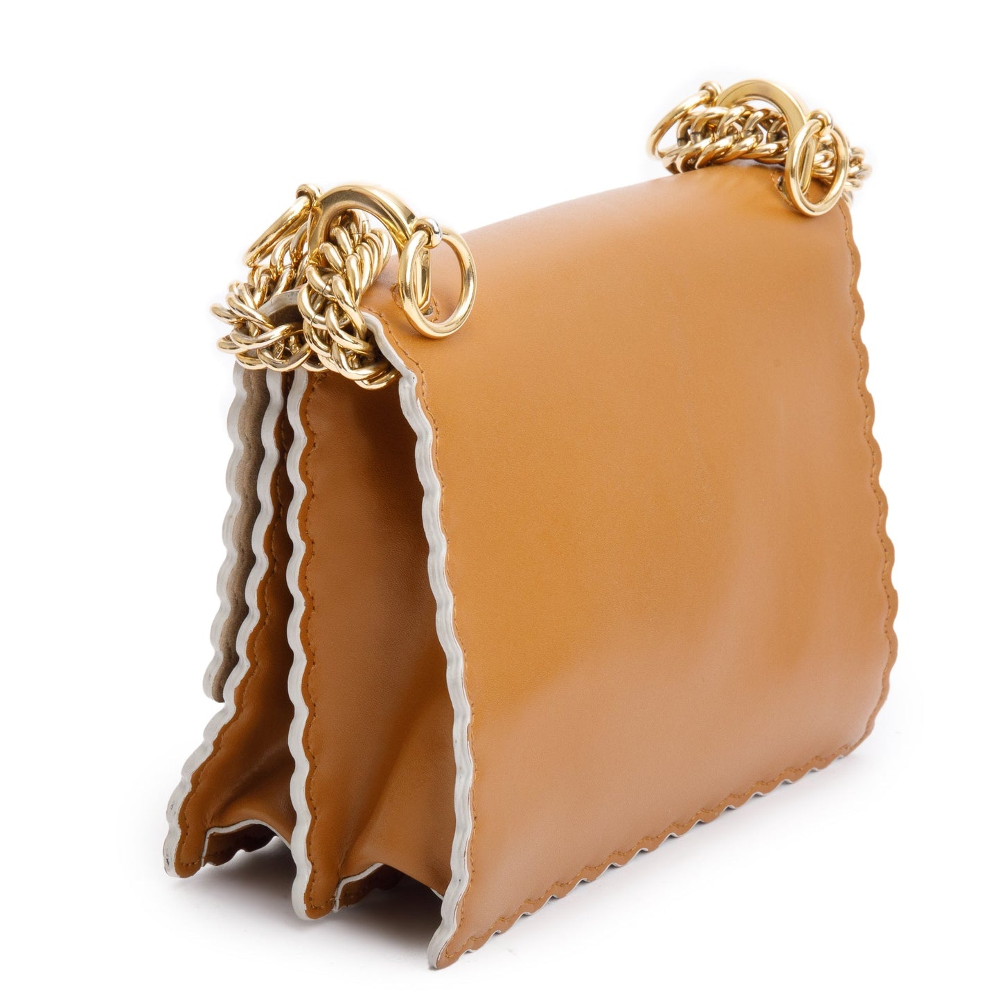 Fendi Brown Calfskin Leather Small Kan I Scallop Shoulder Bag