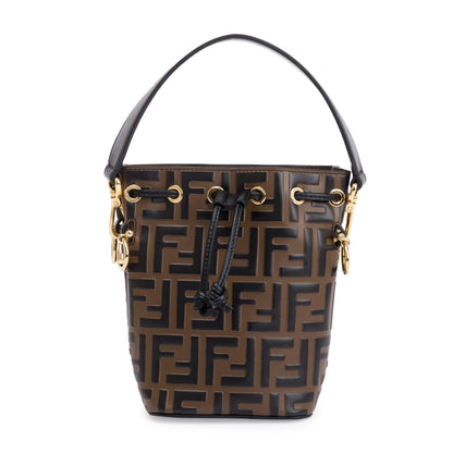 Fendi Brown FF 1974 Embossed Calfskin Leather Mini Mon Tresor Bucket Bag