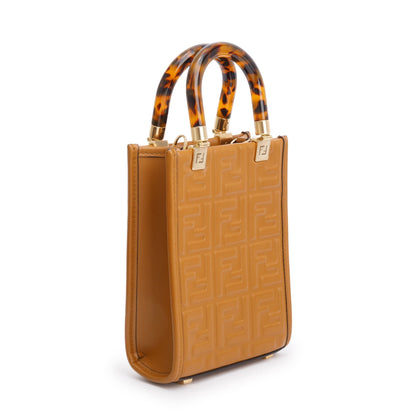 Fendi Brown FF Embossed Leather Mini Sunshine Shopper Tote