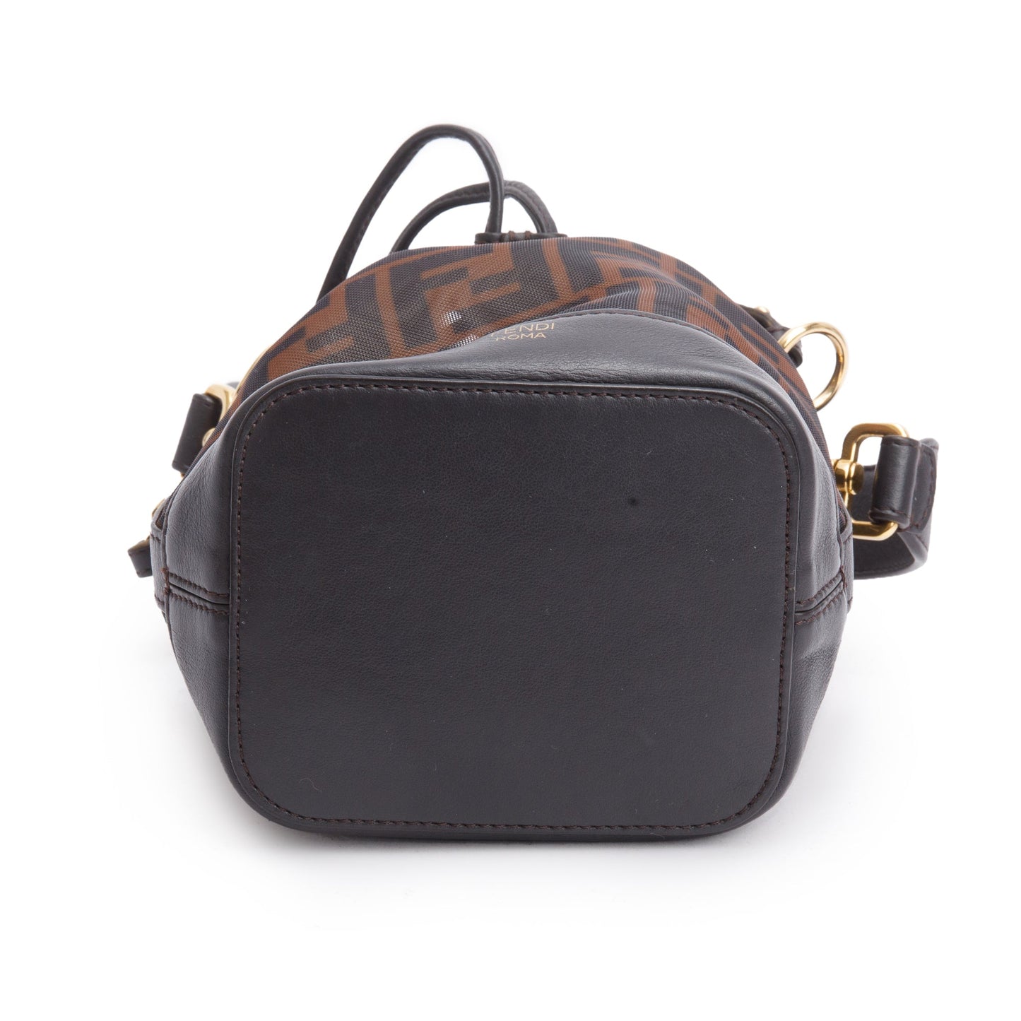Fendi Brown FF Mesh Leather Trimmed Mini Mon Tresor Bucket Bag