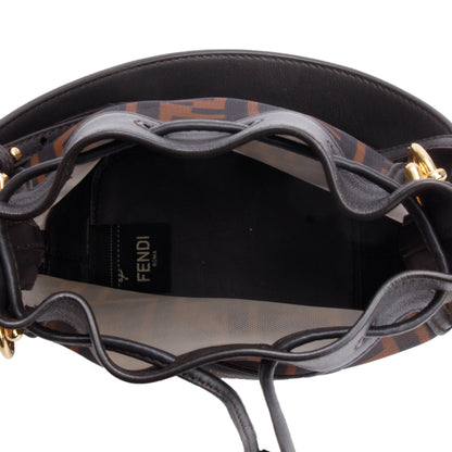 Fendi Brown FF Mesh Leather Trimmed Mini Mon Tresor Bucket Bag