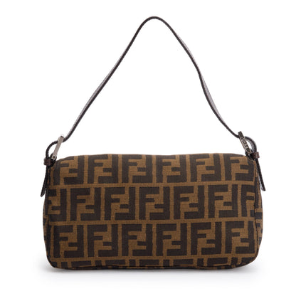 Fendi Brown FF Zucca Canvas Brown Leather Trim Baguette Shoulder Bag