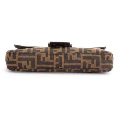 Fendi Brown FF Zucca Canvas Brown Leather Trim Baguette Shoulder Bag