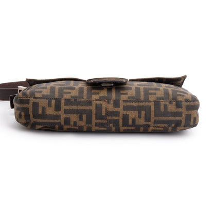 Fendi Brown FF Zucca Canvas Brown Leather Trim Baguette Shoulder Bag