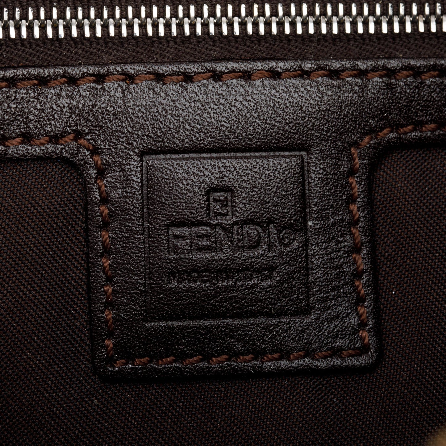 Fendi Brown FF Zucca Canvas Brown Leather Trim Baguette Shoulder Bag