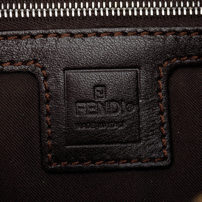 Fendi Brown FF Zucca Canvas Brown Leather Trim Baguette Shoulder Bag
