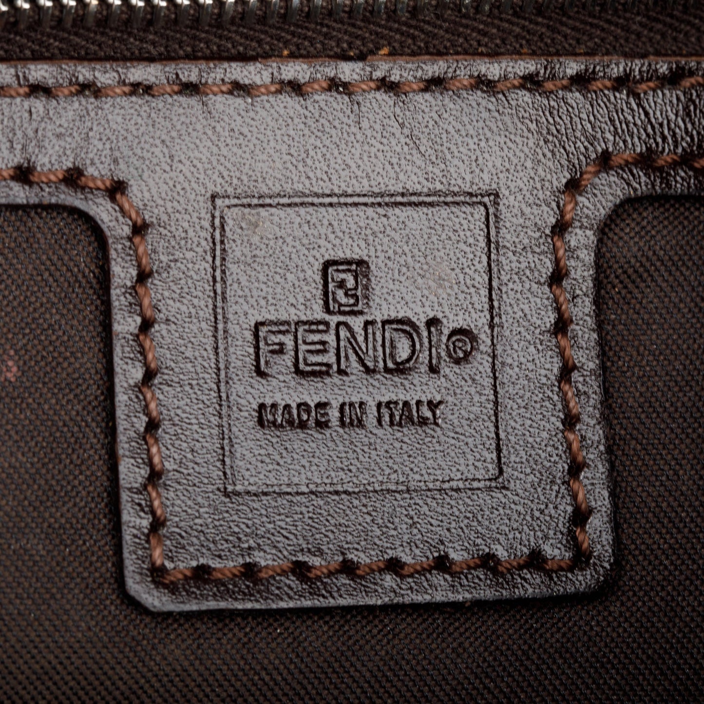 Fendi Brown FF Zucca Canvas Brown Leather Trim Baguette Shoulder Bag