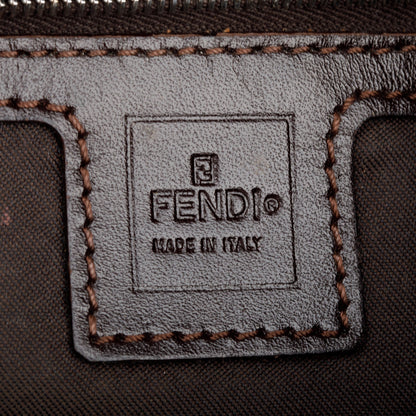 Fendi Brown FF Zucca Canvas Brown Leather Trim Baguette Shoulder Bag