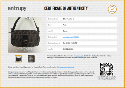 Fendi Brown FF Zucca Canvas Brown Leather Trim Baguette Shoulder Bag