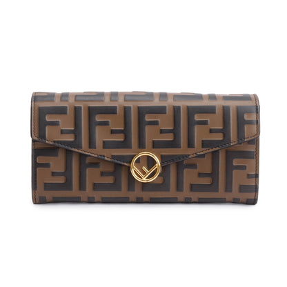 Fendi Brown FF Zucca Embossed Leather Continental Wallet on Chain