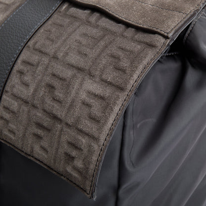 Fendi Brown FF Zucca Embossed Suede Grey Nylon Medium Fendiness Roma Backpack