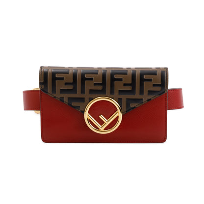 Fendi Brown FF Zucca Embossed and Red Leather F is Fendi Convertible Belt Bag