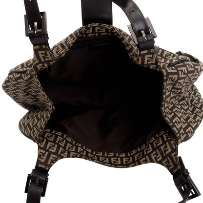 Fendi Brown Leather-Trimmed Zucchino Shoulder Bag