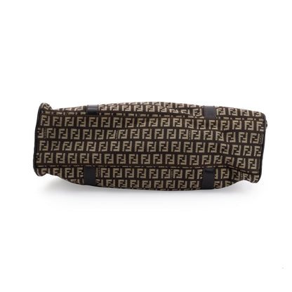 Fendi Brown Leather-Trimmed Zucchino Shoulder Bag