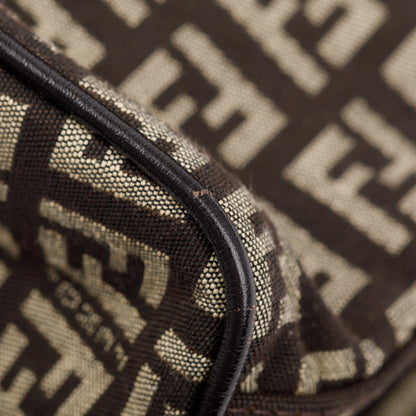Fendi Brown Leather-Trimmed Zucchino Shoulder Bag