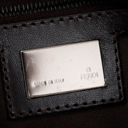 Fendi Brown Leather-Trimmed Zucchino Shoulder Bag